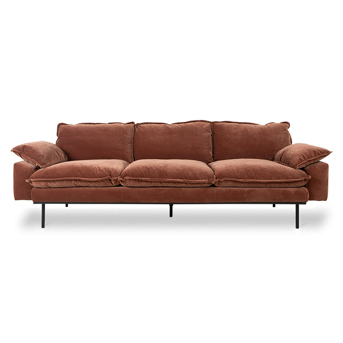 Retro Sofa, Deep Terracotta Rust Velvet, 4-Seater, 3-Seater, Royal Velvet magnolia by HKLIVING
