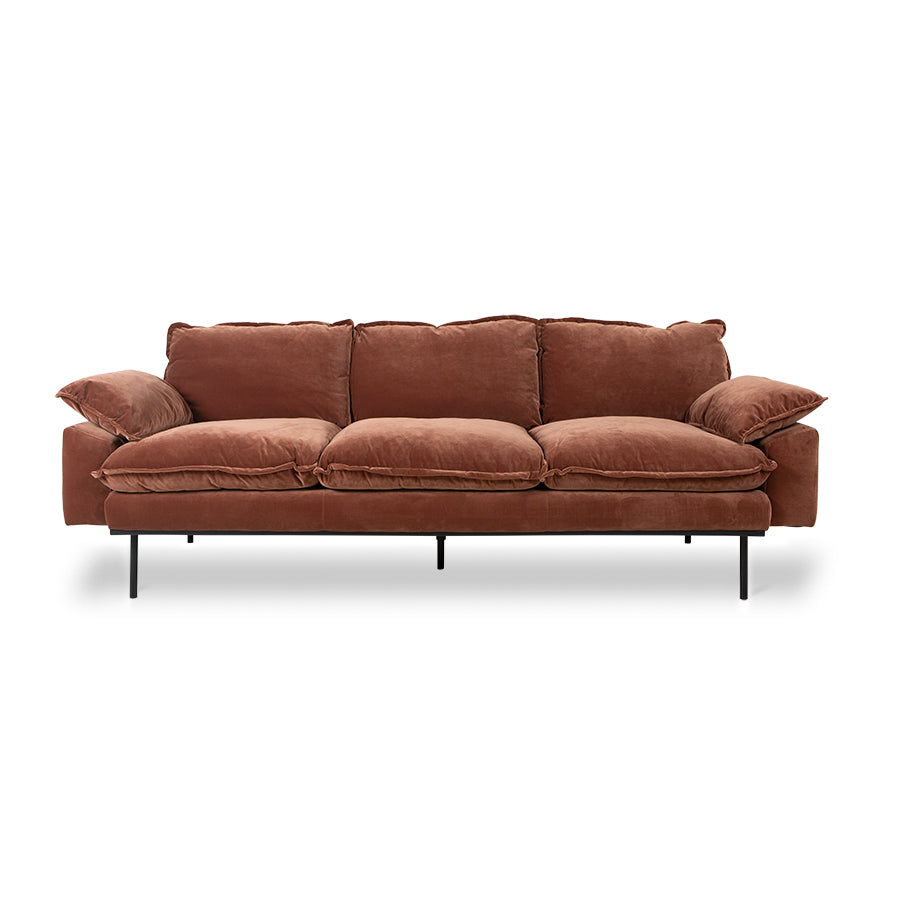 Retro Sofa, Deep Terracotta Rust Velvet, 4-Seater, 3-Seater, Royal Velvet magnolia by HKLIVING