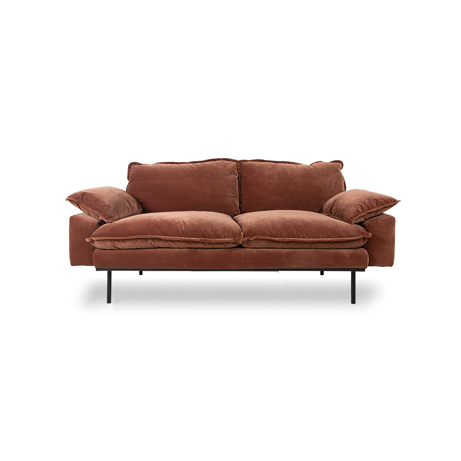 2-Seater Retro Sofa, Deep Terracotta Rust Velvet, Royal Velvet magnolia by HKLIVING