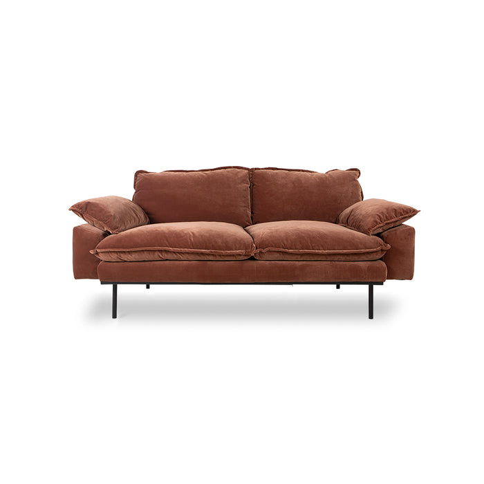 2-Seater Retro Sofa, Deep Terracotta Rust Velvet, Royal Velvet magnolia by HKLIVING