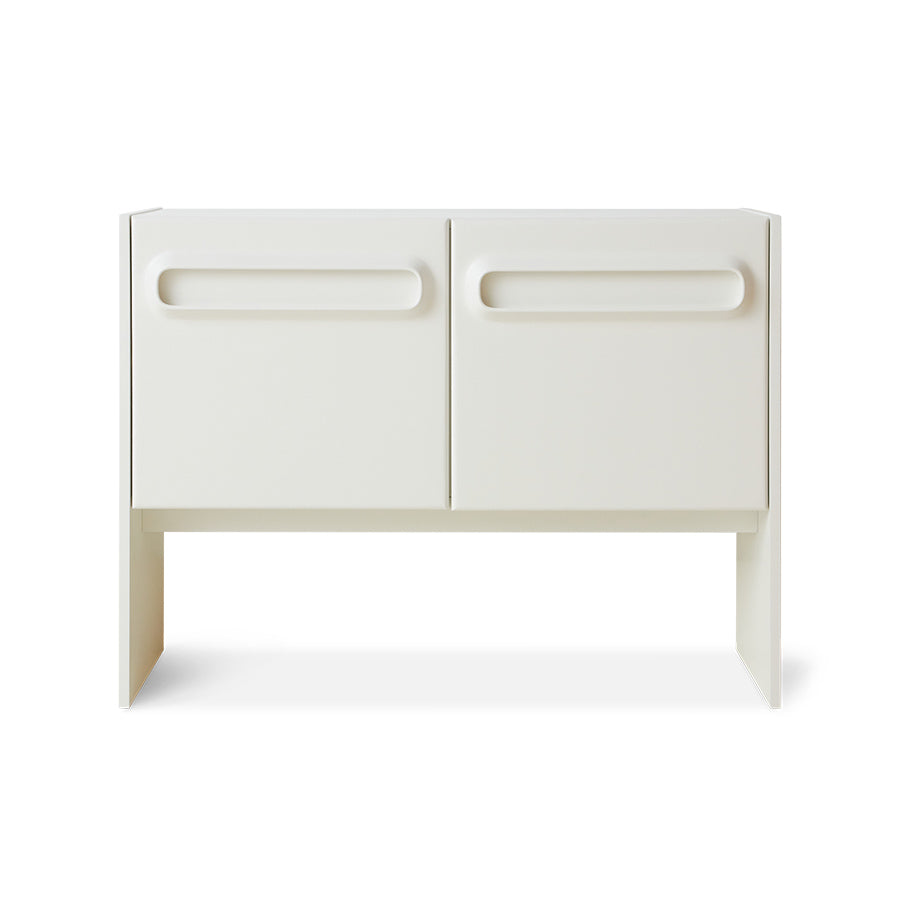 Bright white space-age dresser by hkliving with clean lines and ample storage.