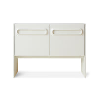 Bright white space-age dresser by hkliving with clean lines and ample storage.