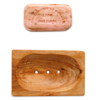 Durable 11cm square soap dish made from natural olive wood
