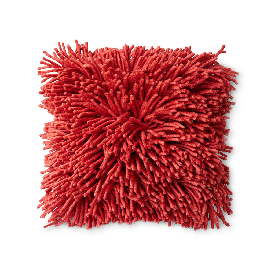 Rugged Red Woolen Square Cushion, 50x50cm, Cherry Red, by HKLIVING