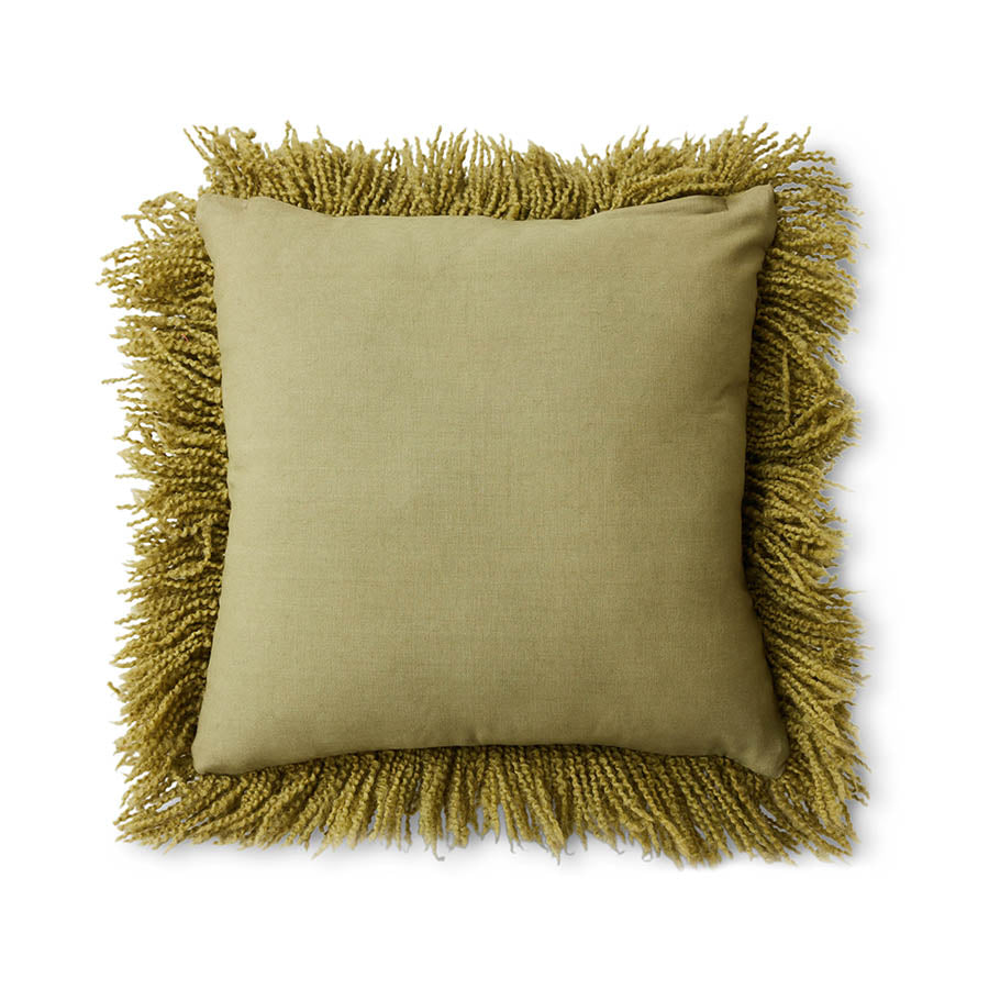 Fluffy Woolen Square Cushion Olive Green 50 x 50cm by HKLIVING