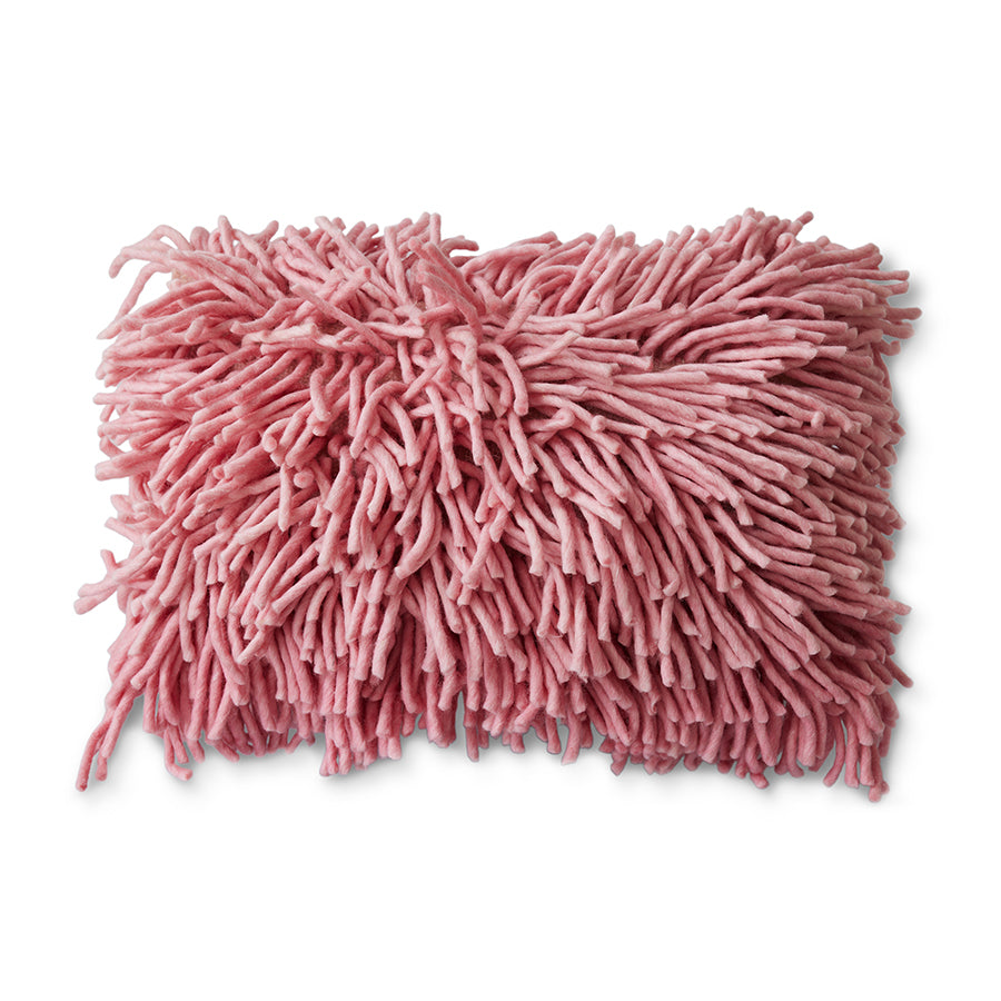 Pink Rugged Woolen Rectangular Cushion, 60x40cm, by HKLIVING