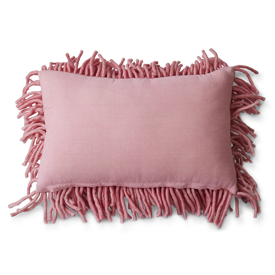 Pink Rugged Woolen Rectangular Cushion, 60x40cm, by HKLIVING