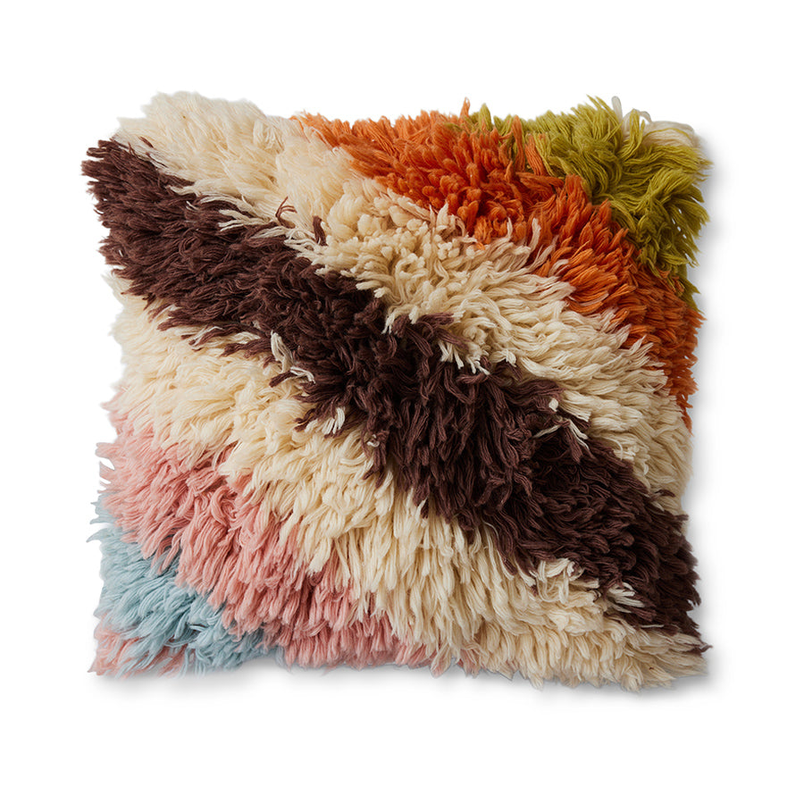Fluffy Striped Square Cushion, 55x55cm, Multicoloured, by HKLIVING
