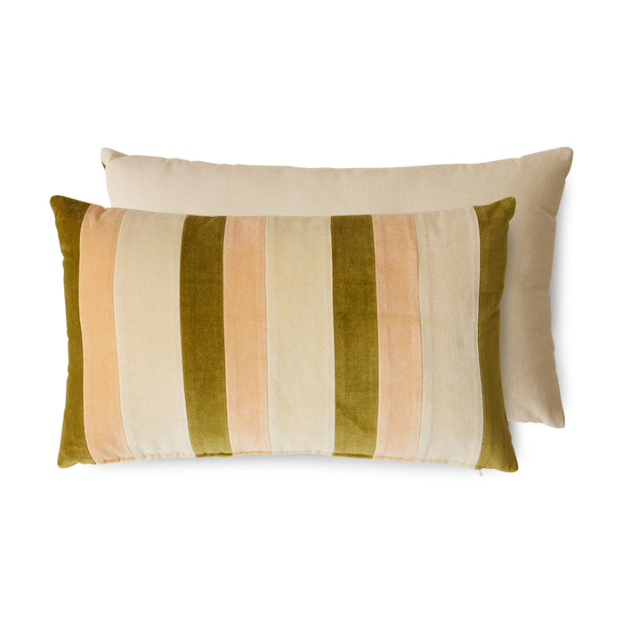 Striped Velvet Cushion, Pink Beige Gold, 60x35cm, Fields by HKLIVING