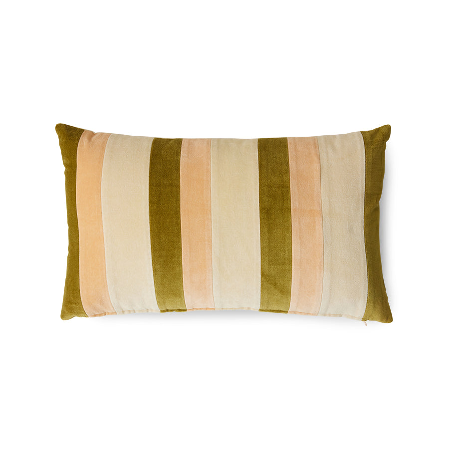 Striped Velvet Cushion, Pink Beige Gold, 60x35cm, Fields by HKLIVING
