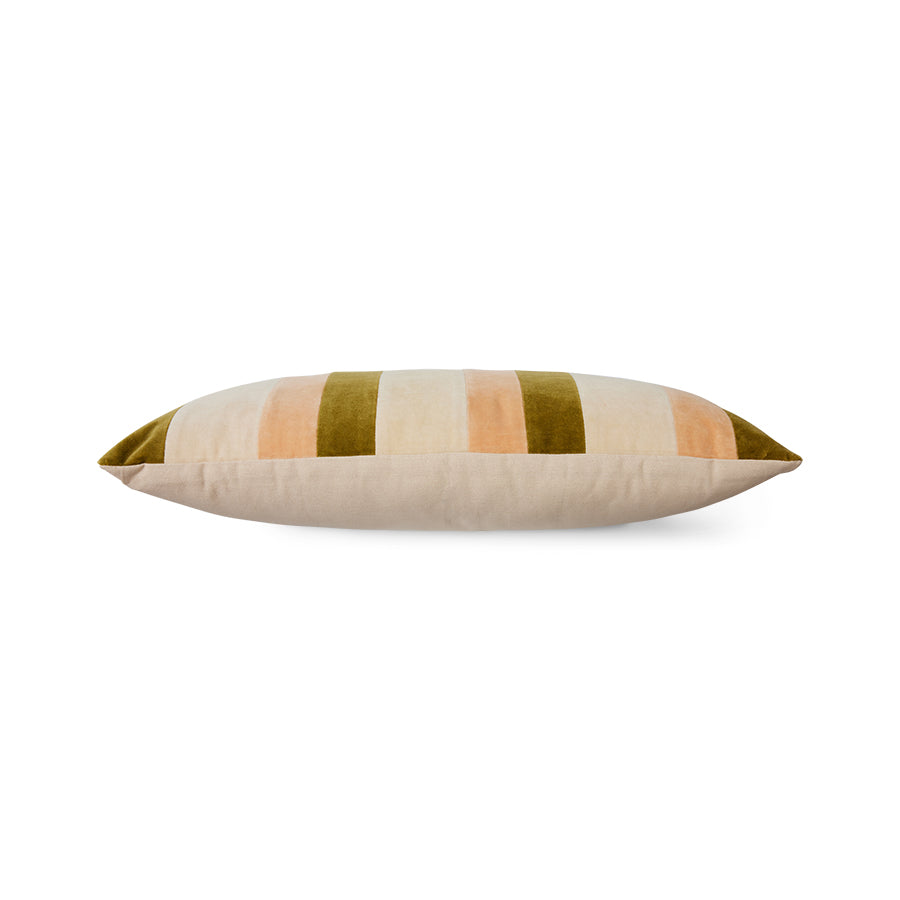 Striped Velvet Cushion, Pink Beige Gold, 60x35cm, Fields by HKLIVING