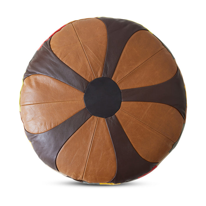 Retro Leather Patch Cushion,Round, Brown, HKLIVING