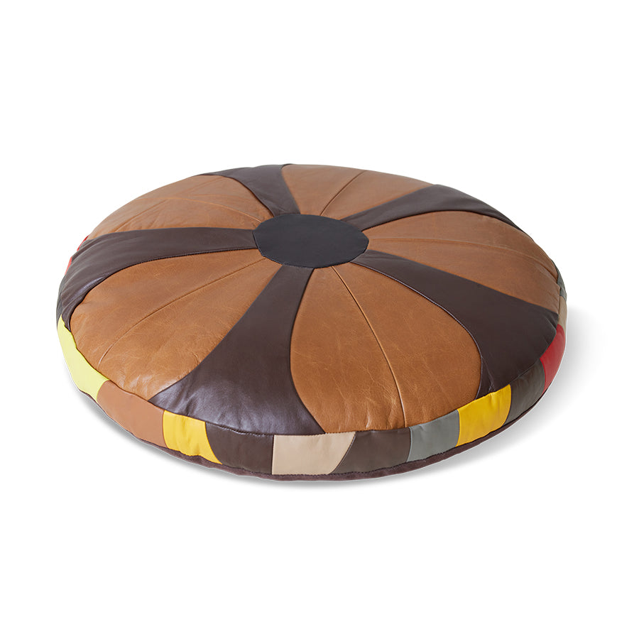 Retro Leather Patch Cushion,Round, Brown, HKLIVING