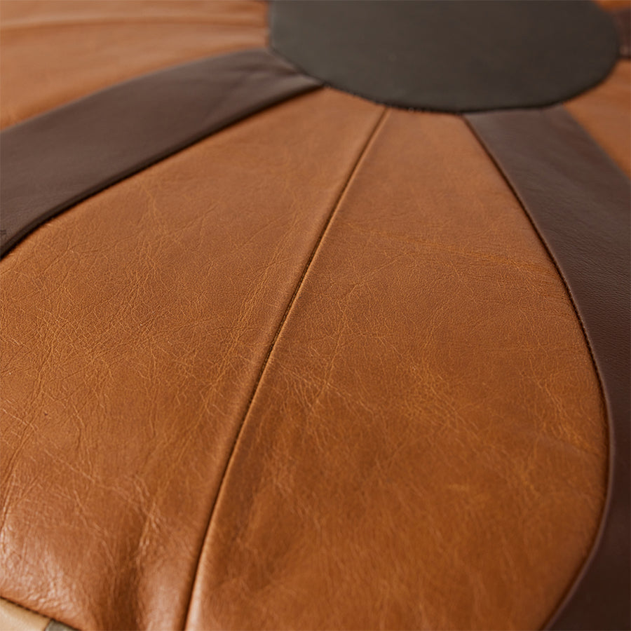 Retro Leather Patch Cushion,Round, Brown, HKLIVING