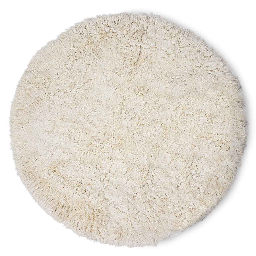 Fluffy Roud Rug, 2.5m Diameter, Cream White by HKLIVING