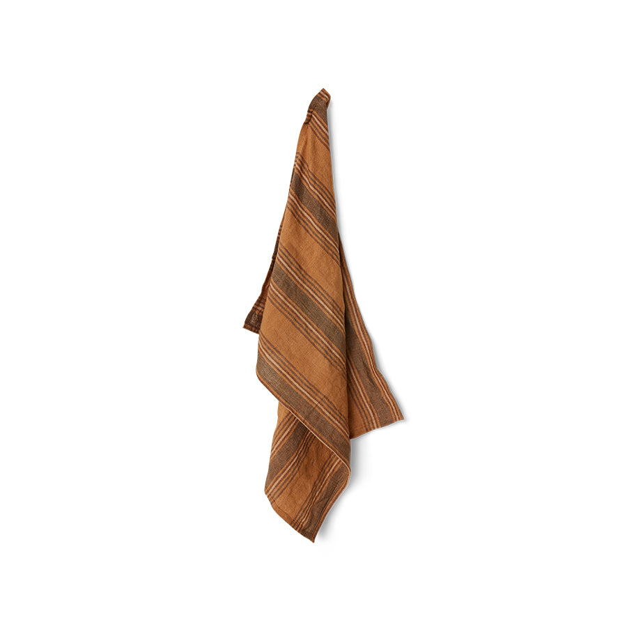 HKLIVING Vida Striped Tea Towels, 50 x 70cm - Sand Cream, Amber Grey