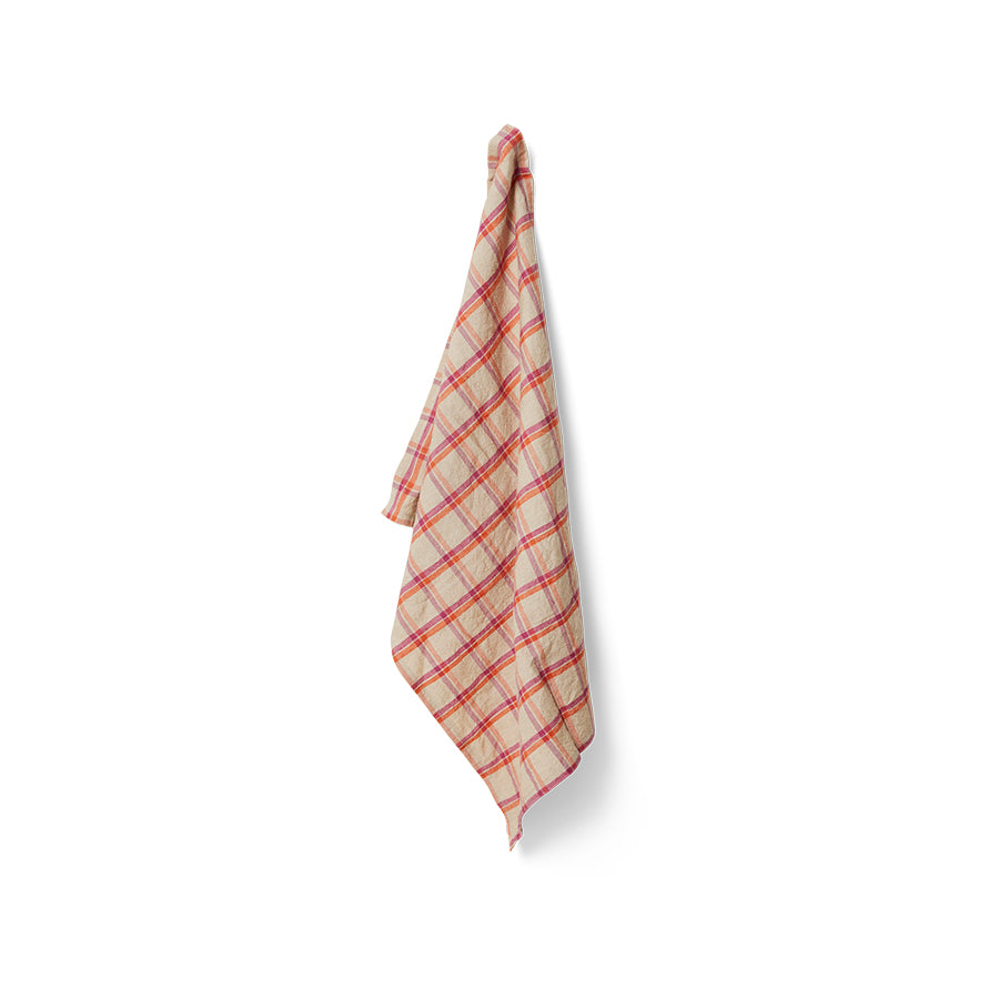 HKLIVING Vida Check Tea Towels, 50 x 70cm - Multicolour, Strawberry Cream, Amber Blue