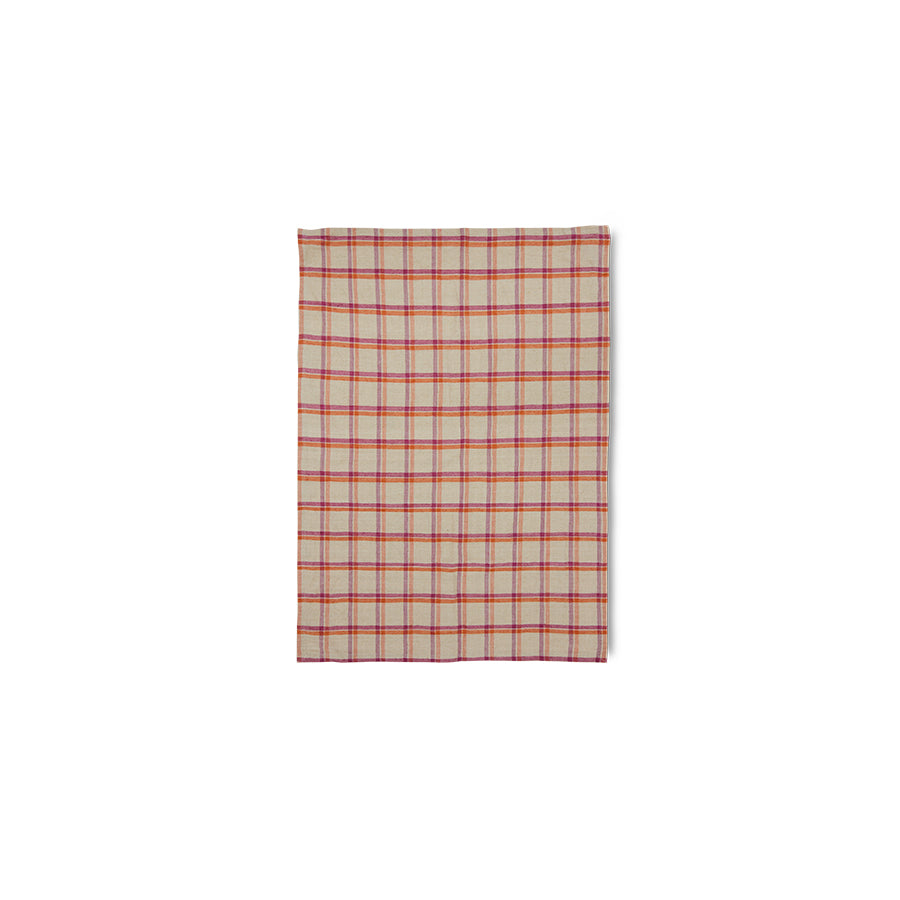 HKLIVING Vida Check Tea Towels, 50 x 70cm - Multicolour, Strawberry Cream, Amber Blue