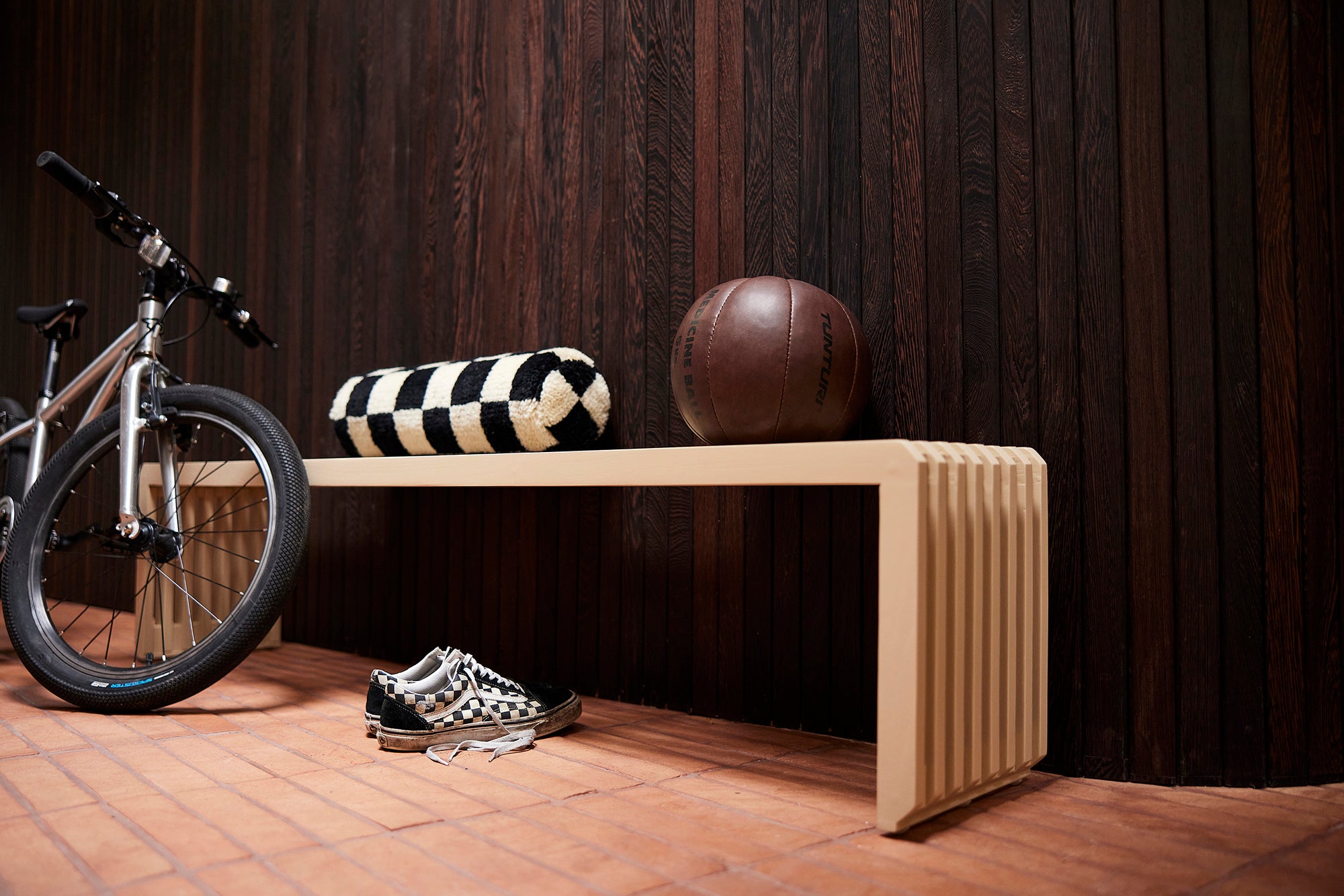 Versatile long sand bench for serene entryways by hkliving