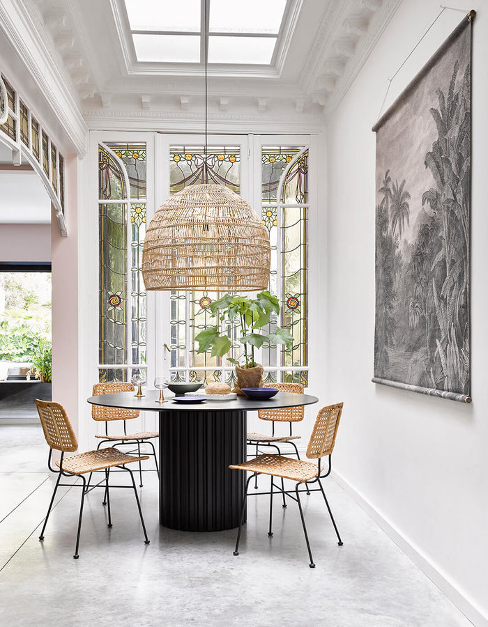 Black Round Wooden Pillar Dining Table by HKLIVING, 140cm diameter, Handmade