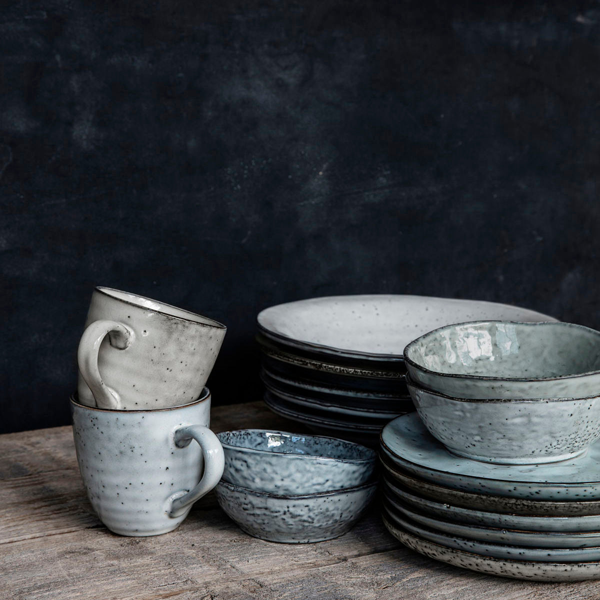 Rustic Ceramic Breakfast Bowl Grey/Blue
