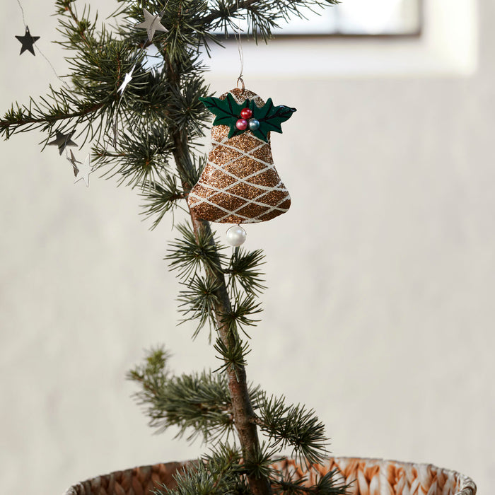 Christmas Bell Gold Glitter Ornament Bauble
