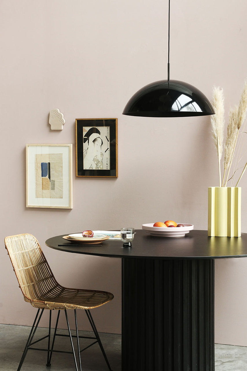 Black Round Wooden Pillar Dining Table by HKLIVING, 140cm diameter, Handmade