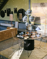 Black Round Wooden Pillar Dining Table by HKLIVING, 140cm diameter, Handmade