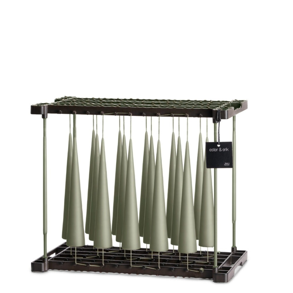 artichoke cone candles in dipping rack