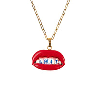 gold necklace with red lips SHIT pendant, by Seletti Toiletpaper
