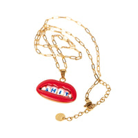 Seletti Toiletpaper SHIT necklace with gold chain and lips pendant, 25mm
