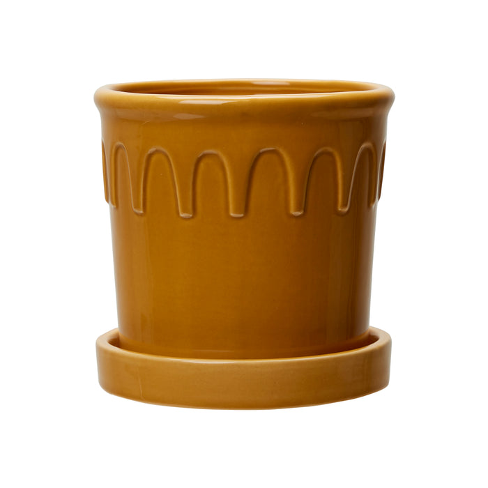 Close-up of ceramic glaze and curved shape of Lykke pots