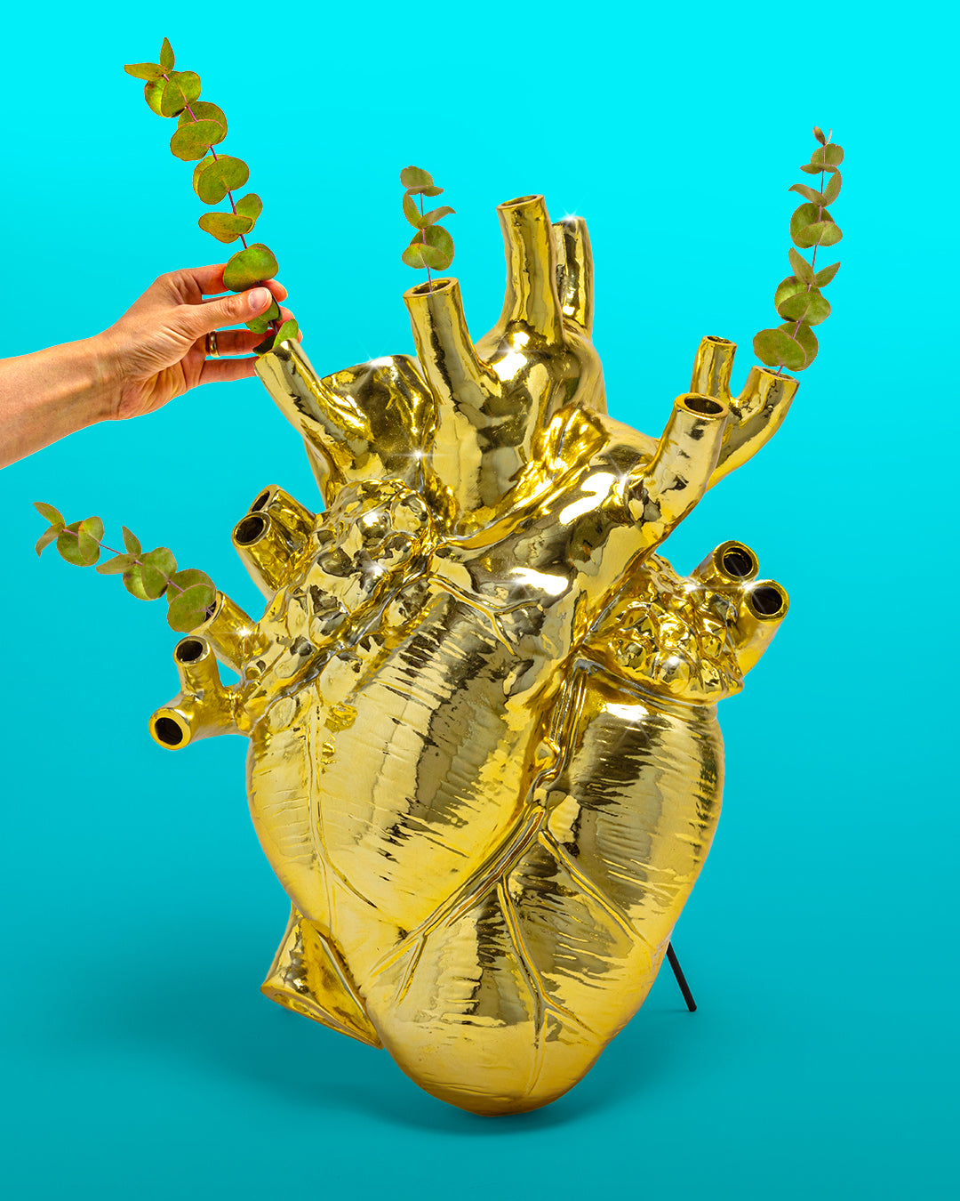 Seletti Love In Bloom Giant Gold Vase - Oversized Golden Anatomical Heart Vase