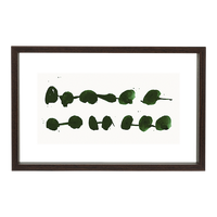 large walnut floating photo frame with green abstract artwork inside