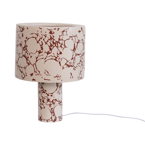 side view of marble-patterned Fluido ceramic table lamp
