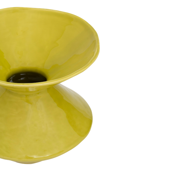 close-up of lime yellow reactive glaze on Urban Nature Culture Zale vase