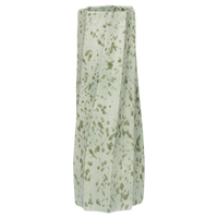 angled view of twisted green ceramic Spille vase