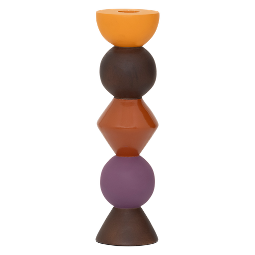 cut-out image of Leken mango wood candle holder with sculptural stacked shapes
