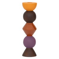 cut-out image of Leken mango wood candle holder with sculptural stacked shapes
