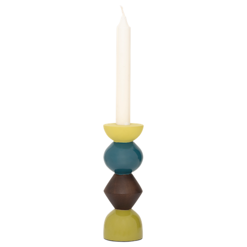 cut-out image of Signe mango wood candle holder showing stacked geometric shapes
