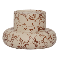 front view of Mukava recycled ceramic candle holder with brown marble-like pattern