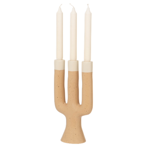 angled view showing organic form of Nox three-arm candle holder