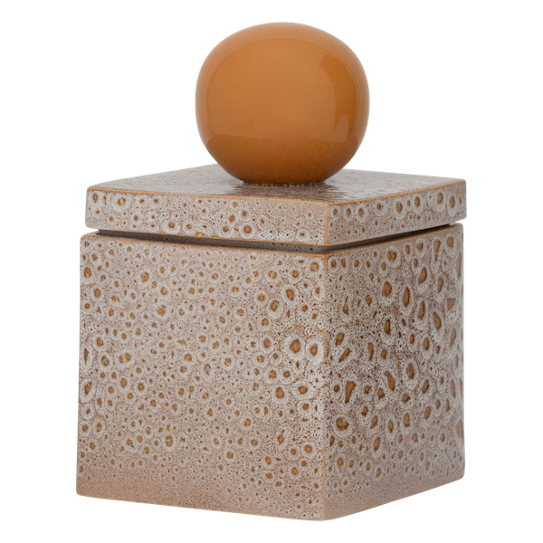 recycled ceramic storage jar runa with natural textured finish and orange spherical handle