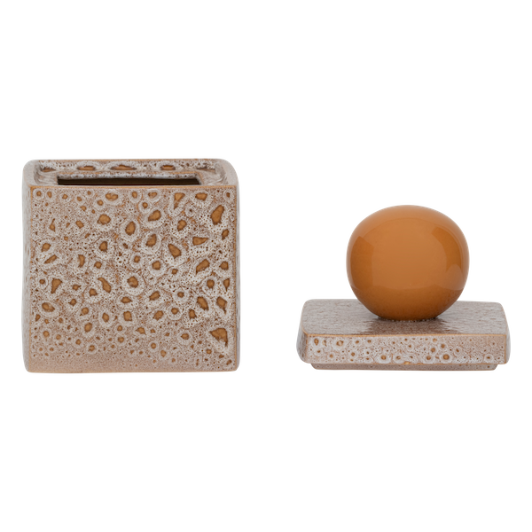 storage jar runa open showing textured ceramic surface and glossy orange lid handle