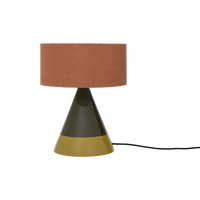 side profile of raikas colour block ceramic lamp with fabric shade