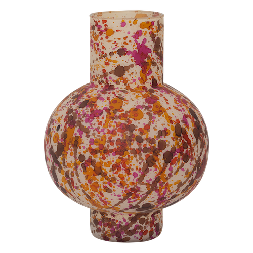 close-up of speckled recycled glass vase imogen showing frosted hand-decorated surface
