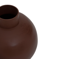 angled view of ilo red earthenware pot showing handmade rounded shape
