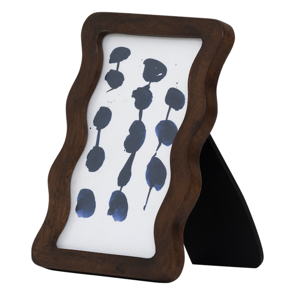 organic curved mango wood photo frame with abstract inlay