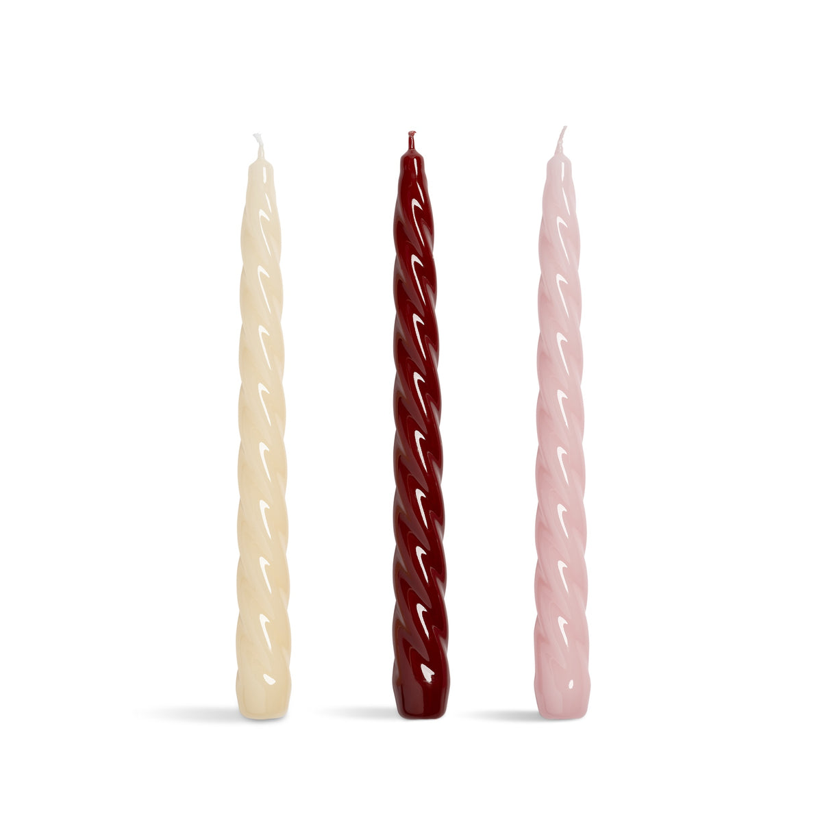 set of three red twisted bravo candles by &klevering cutout
