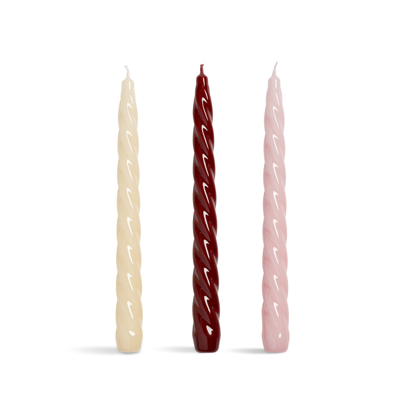 set of three red twisted bravo candles by &klevering cutout
